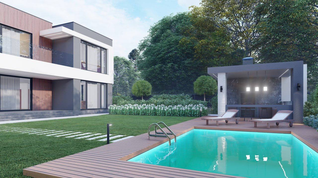 Проект современного дома и участка