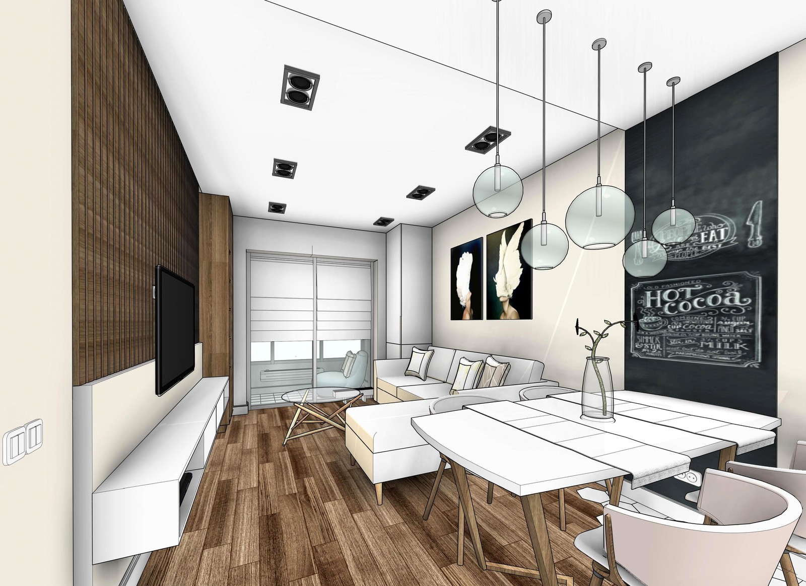 Квартира в новостройке для молодой семьи (дизайн в графике)