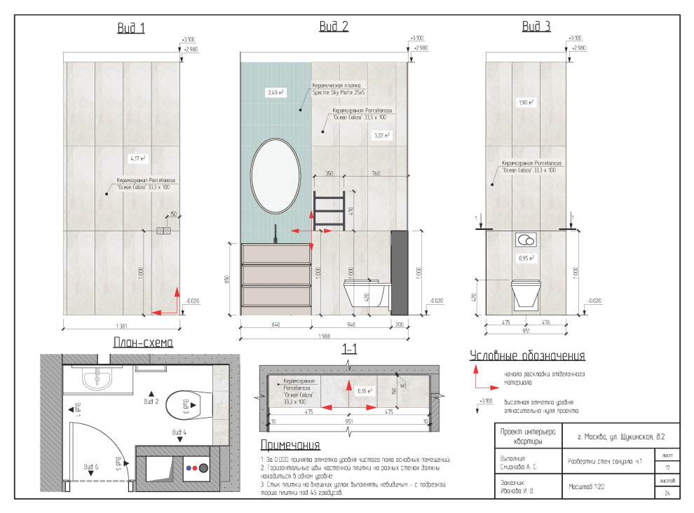 Развертки стен гостевого санузла