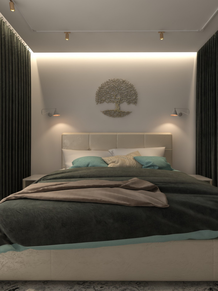 Двухкомнатная квартира со стеклом между гостиной и спальней