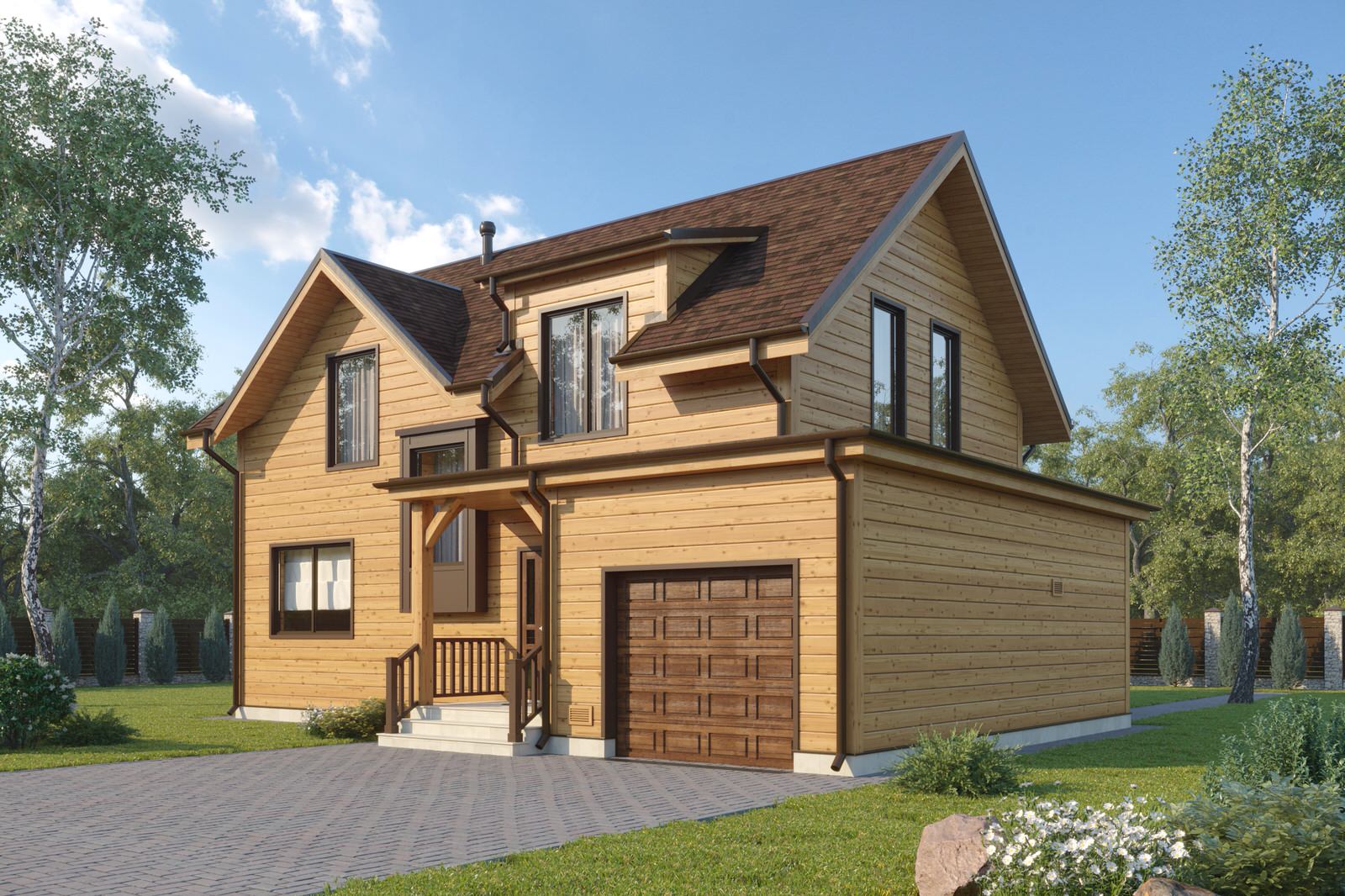 Обложка проекта: Деревянный дом с гаражом