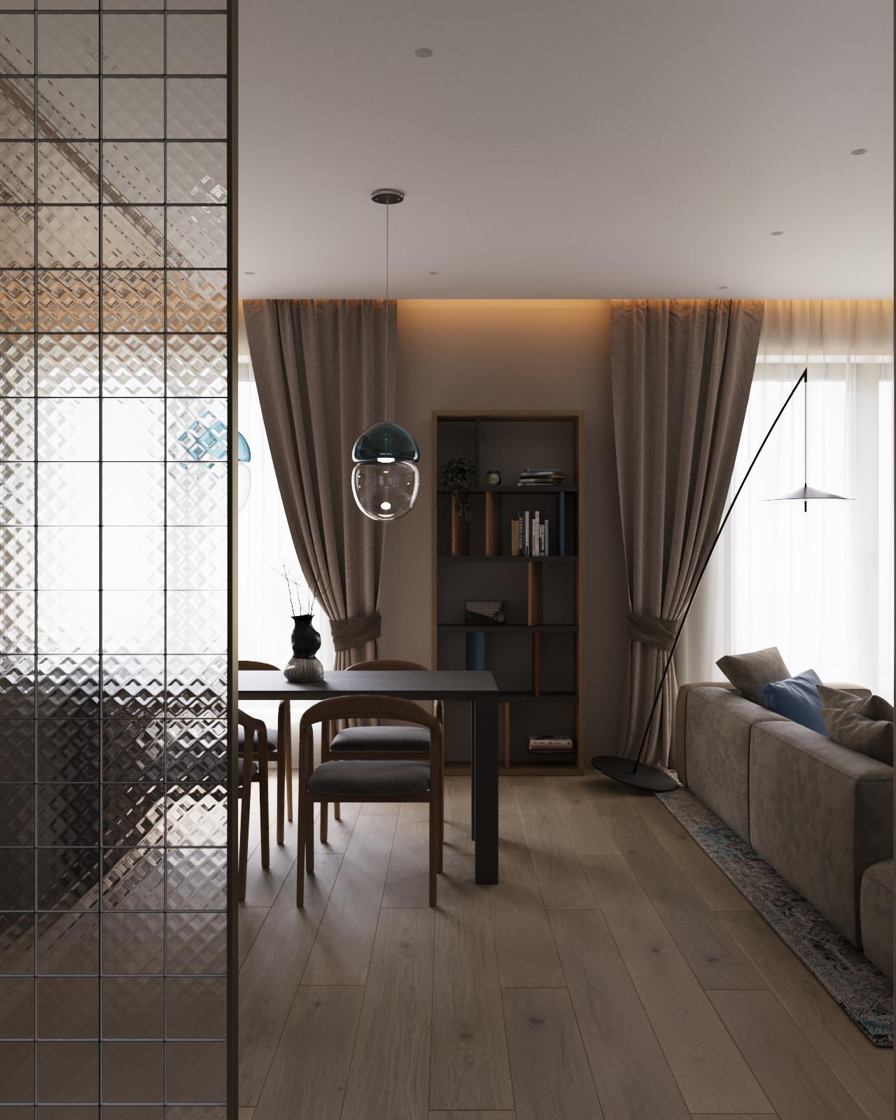 Проект двухкомнатной квартиры с объединенной кухней гостиной