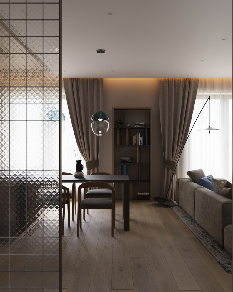 Проект двухкомнатной квартиры с объединенной кухней гостиной