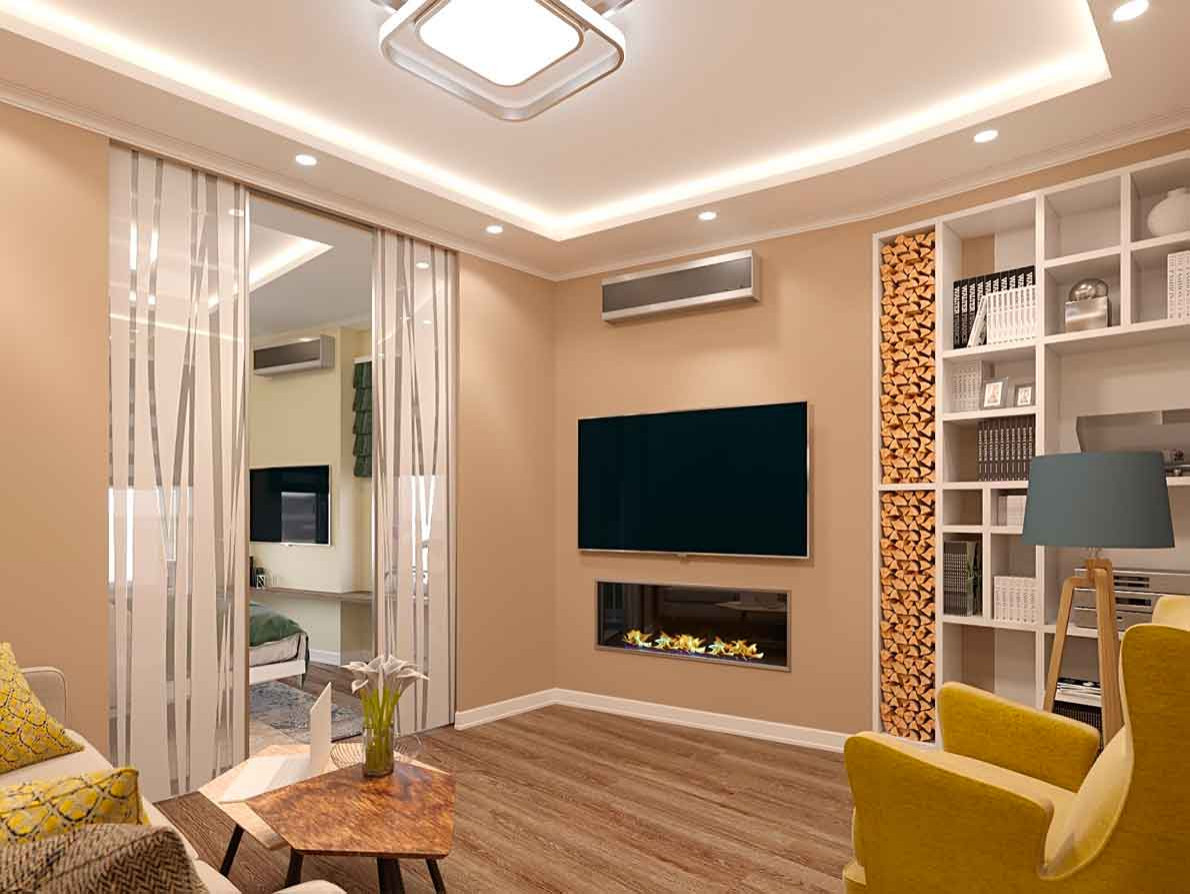 Гостиная комната с камином