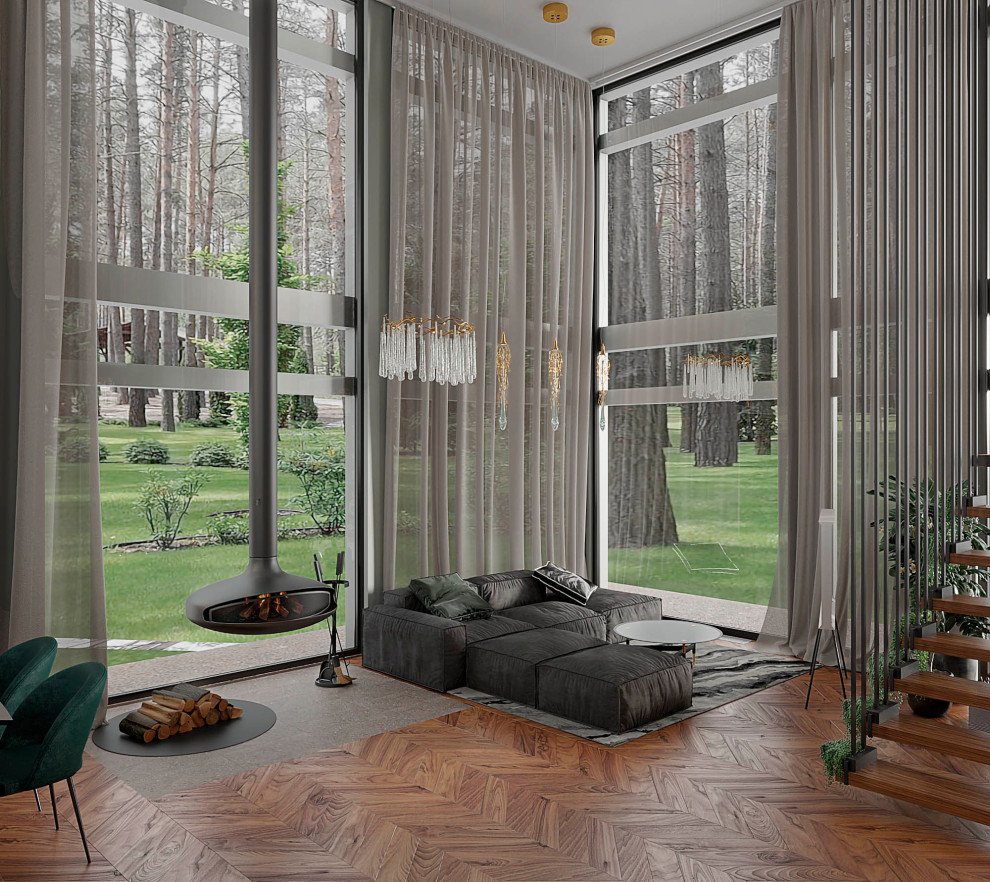 Обложка проекта: Гостиная первого этажа загородного дома под Питером