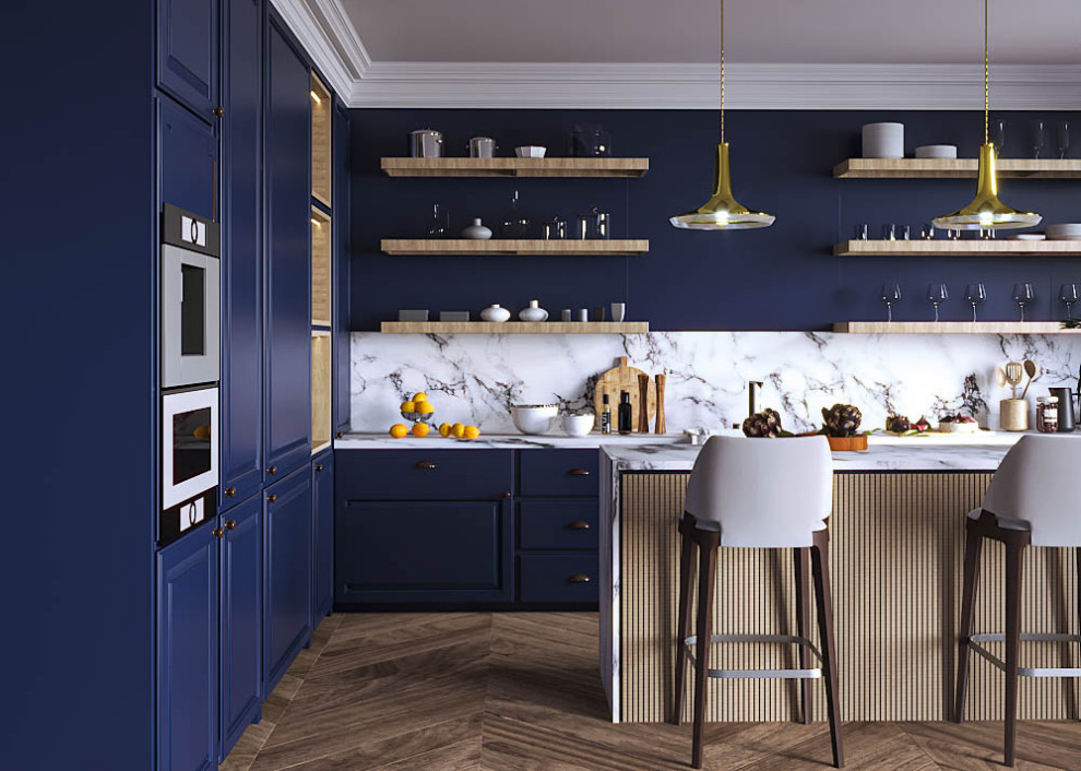 Дизайн-проект кухни в синих тонах
