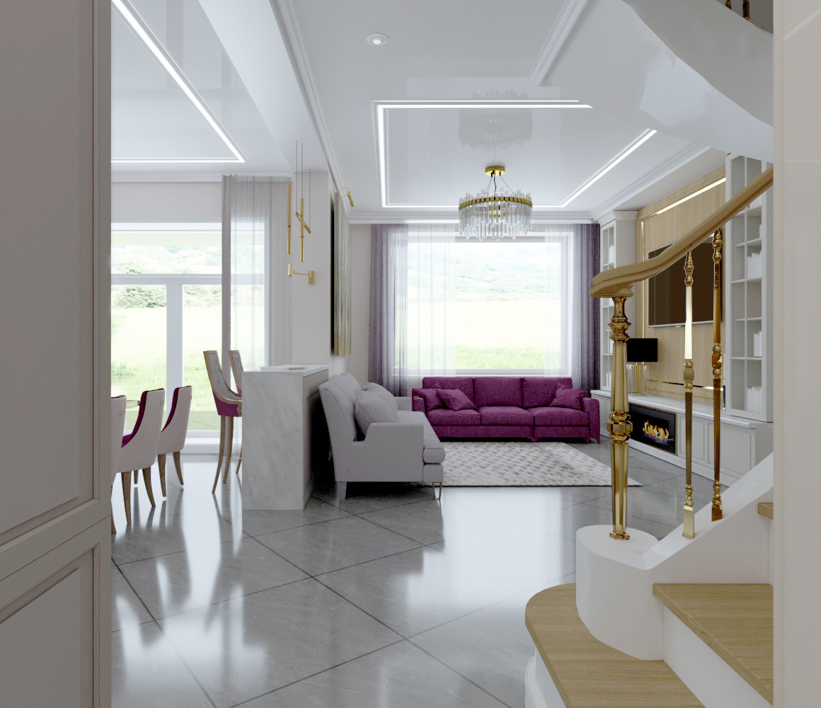 Загородный дом в подмосковье. Гостиная.