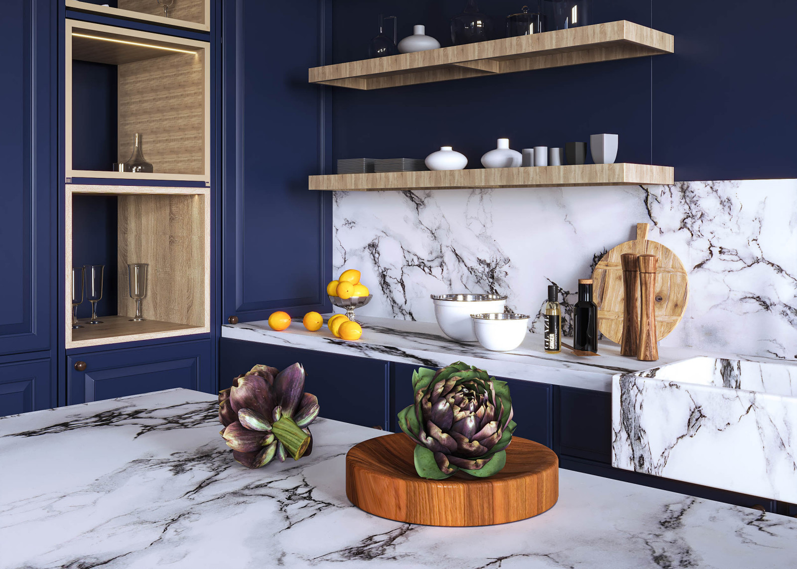 Обложка проекта: Дизайн-проект кухни в синих тонах