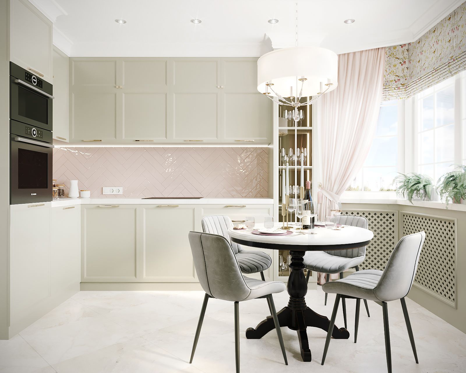 "Песто" кухня с эркером в квартире г.Москва