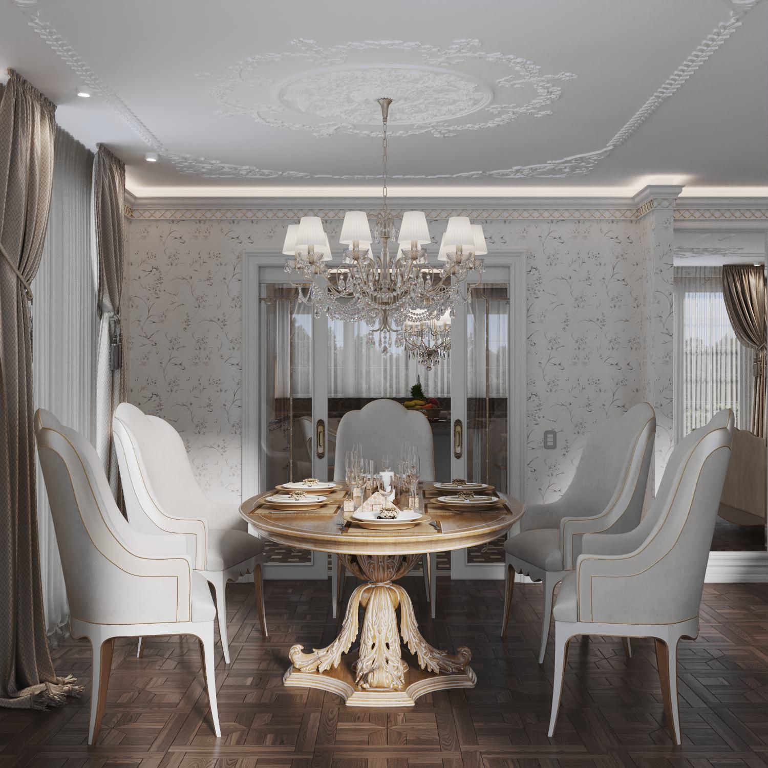 Интерьер столовой в проекте виллы