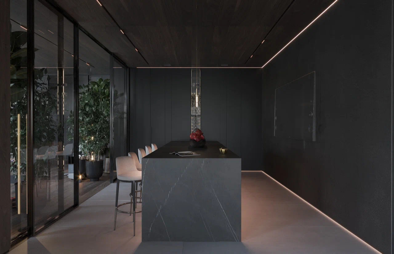 Главная зона в интерьере дома в КП Променад