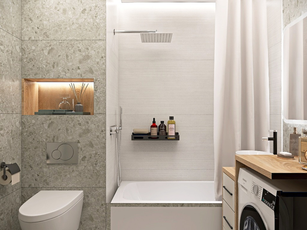 Современная ванная в серо-бежевой палитре