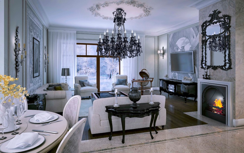 Просторная гостиная в стиле современной классики