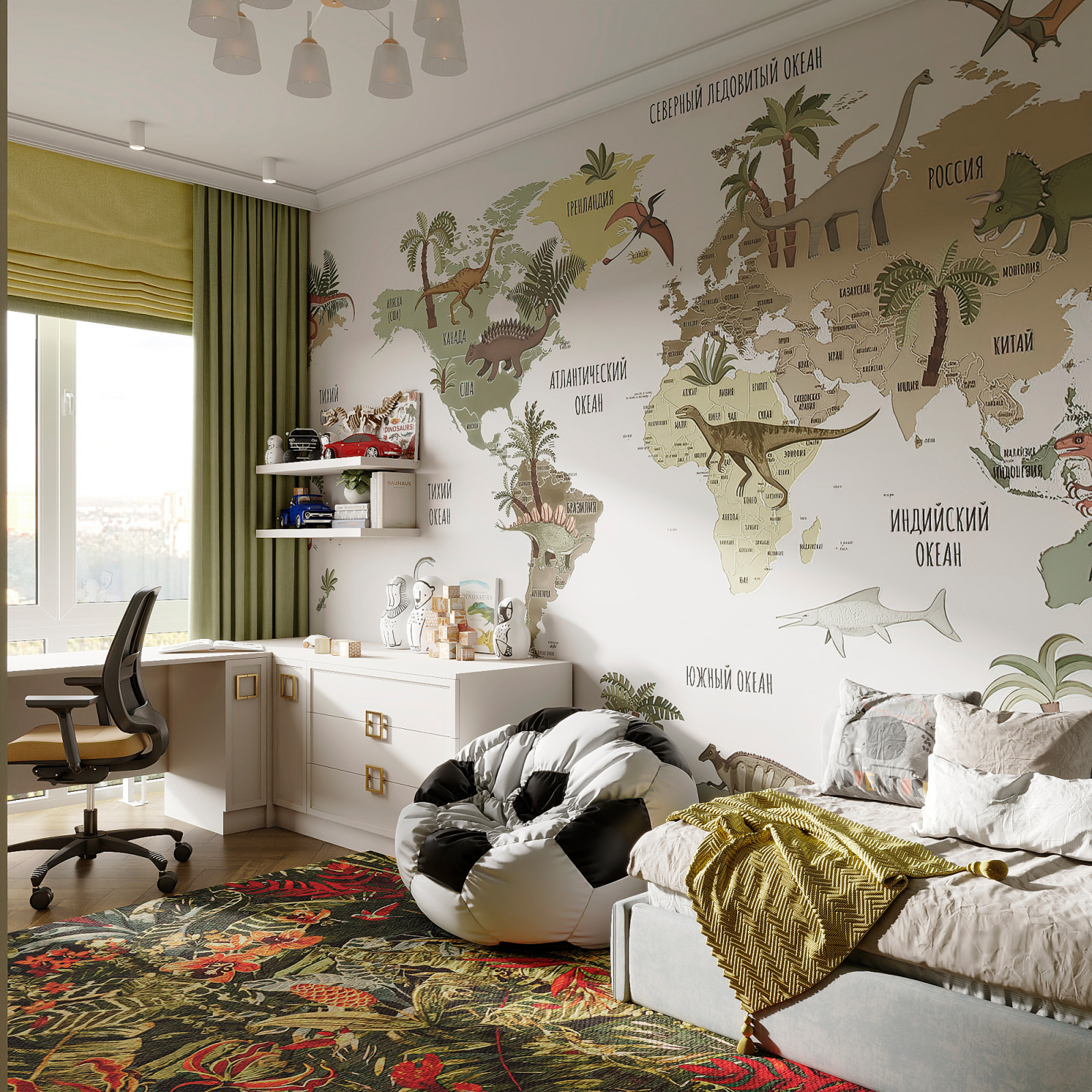 Утонченный проект с использованием разных стилей для семьи с двумя детьми