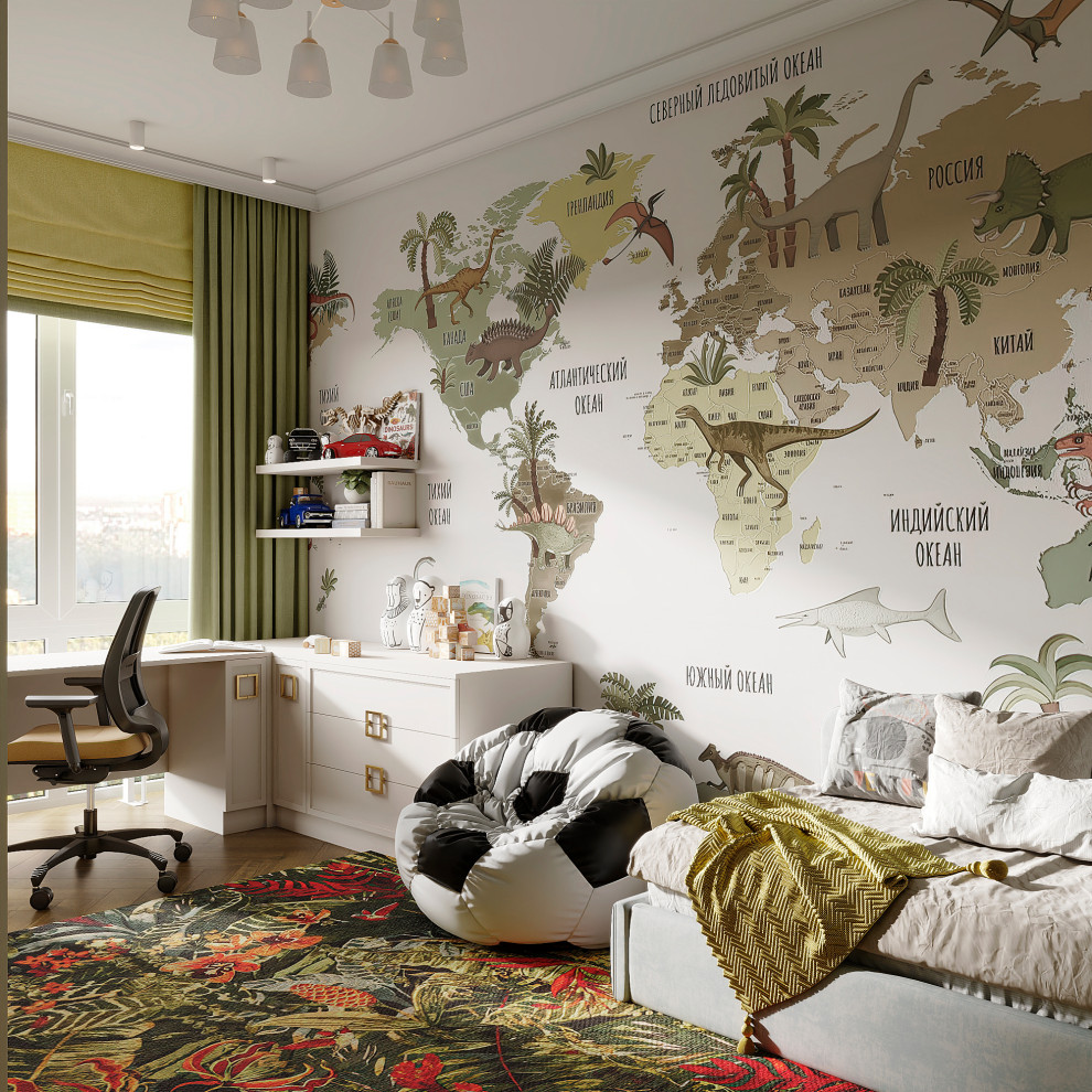 Утонченный проект с использованием разных стилей для семьи с двумя детьми