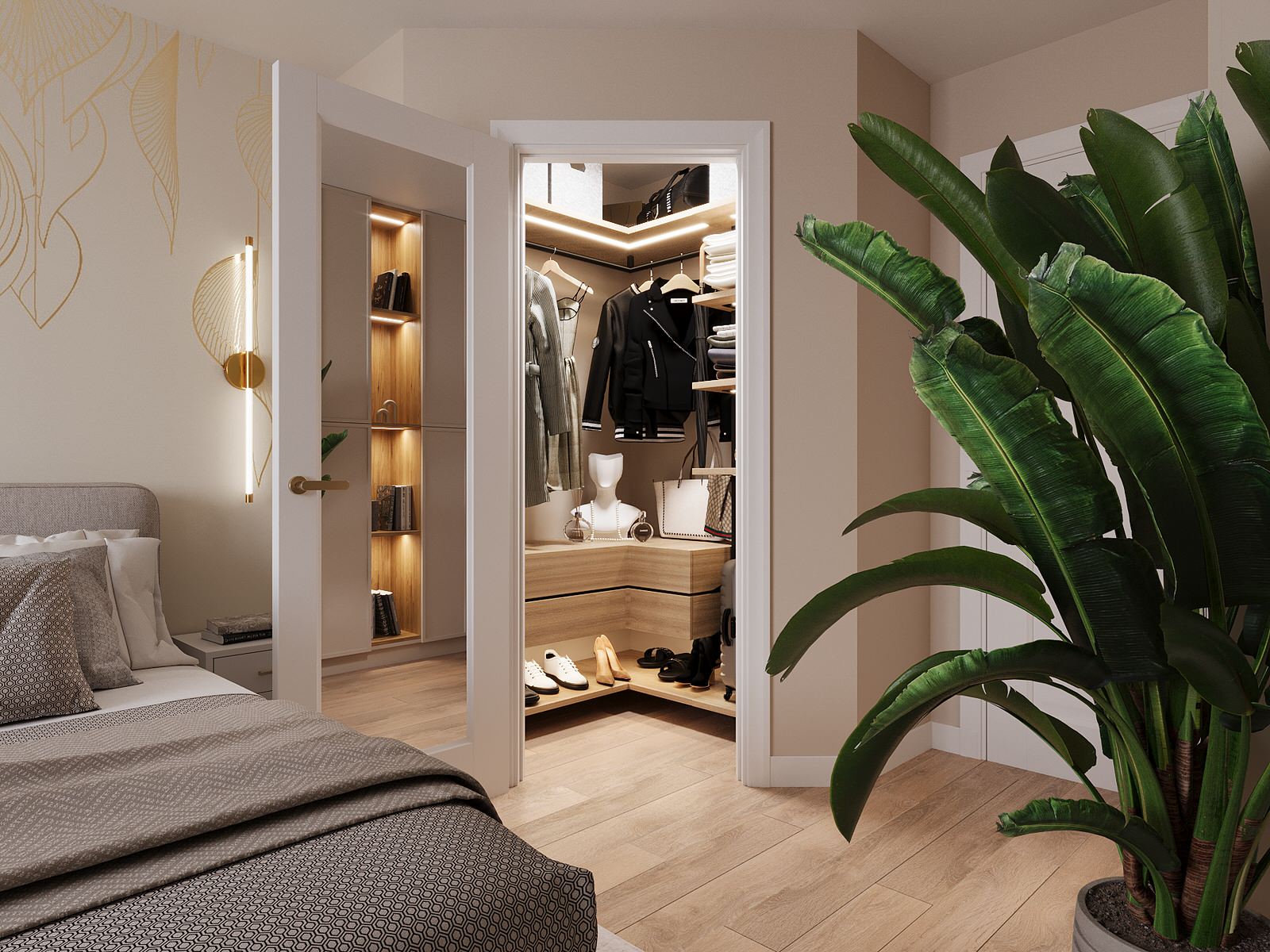 Бежевый в спальне .