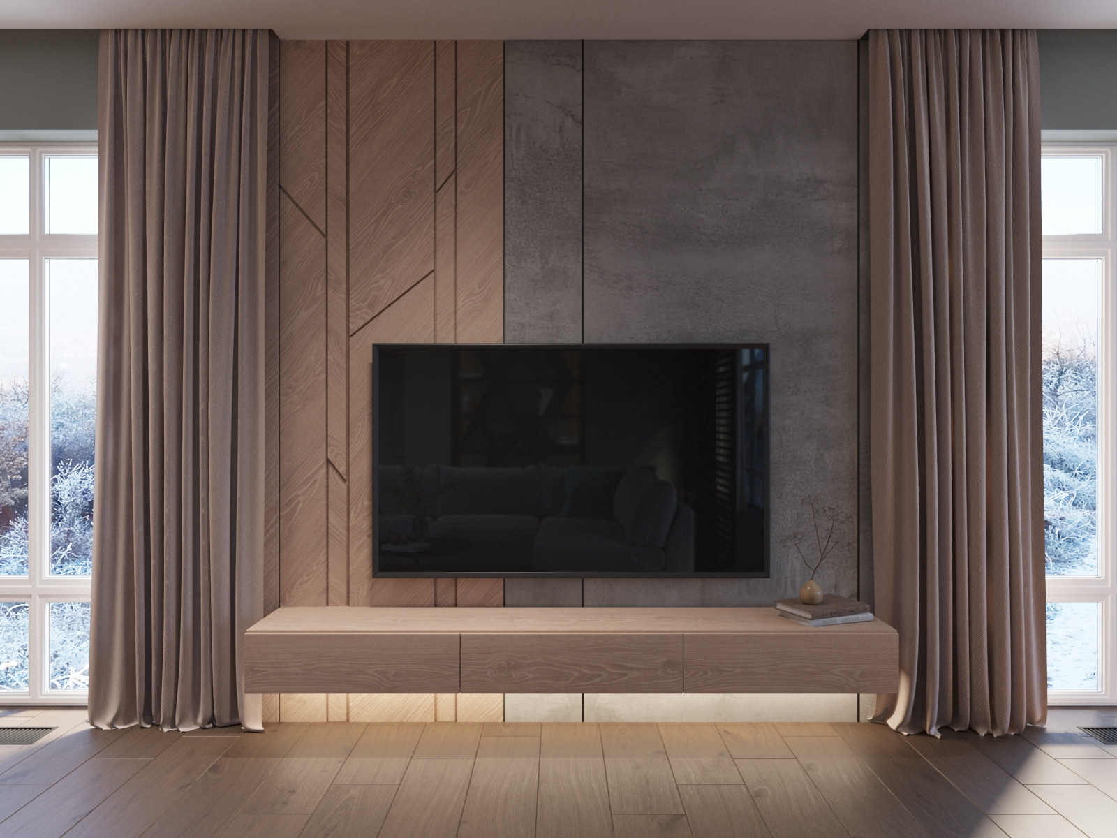 Гостиная коттеджа в г. Березовский. Проект выполнен совместно со студией HOLST