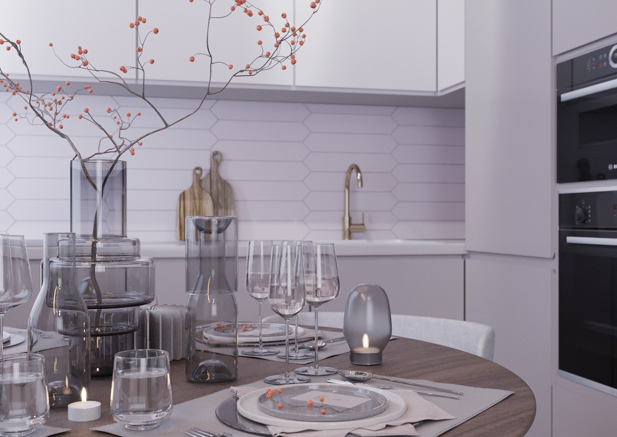 Dusty Rose Living Room & Kitchen