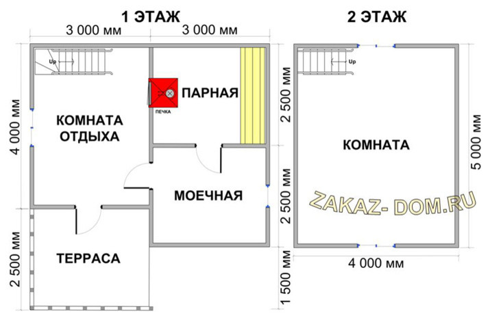 Баня из бруса с мансардой (6х6,5 м) - Проект № 2Б-23
