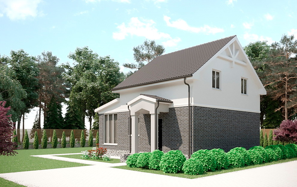 "Экстерьер небольшого домика с ландшафтом"