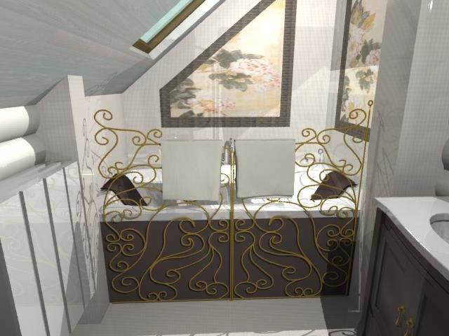 ванная с джакузи на мансардном этаже в доме из бруса