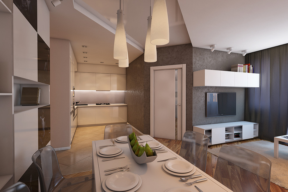 Гостиная совмещенная с кухней и столовой