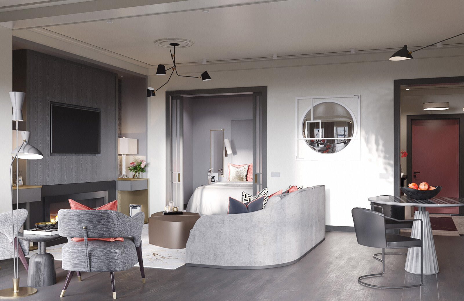 Монохромный интерьер с яркими акцентами
