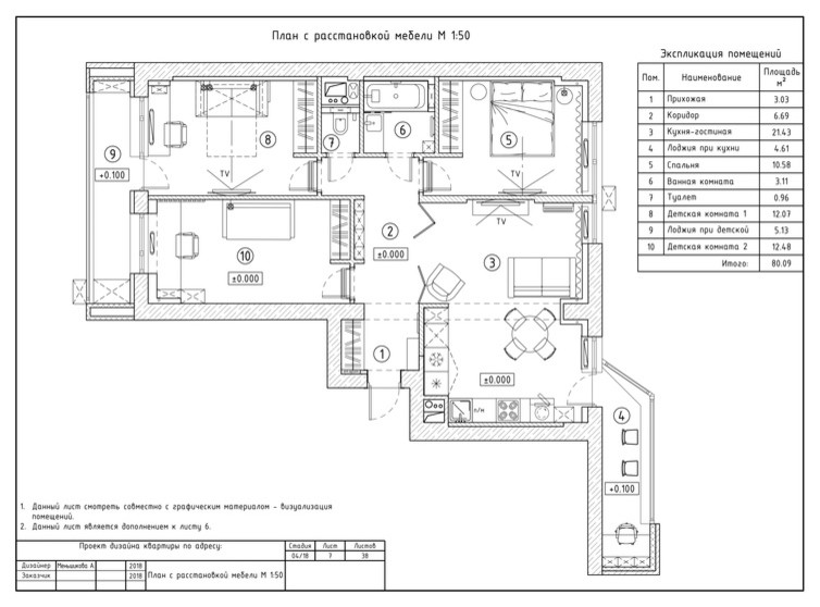 Обложка проекта: Уютная квартира для семьи из 4 человек 80 м2