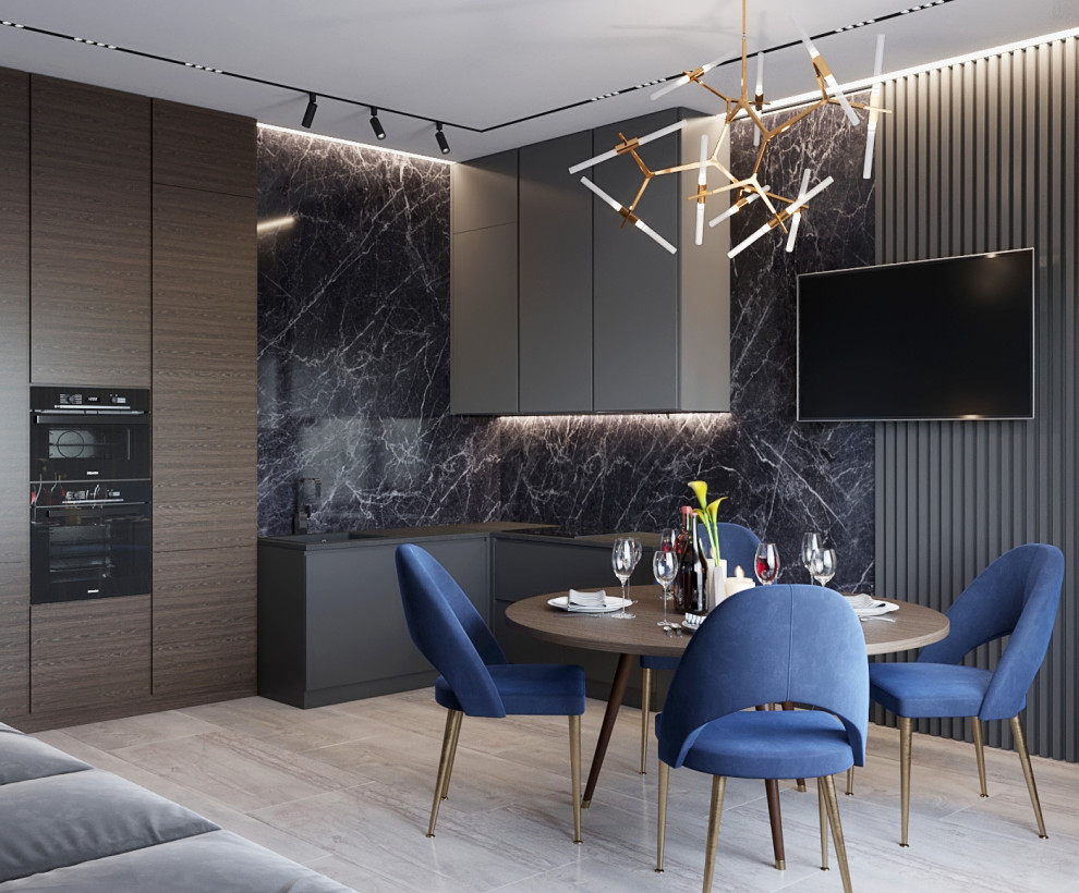Кухня-столовая в темных тонах