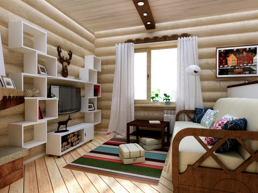 Проект интерьера бревенчатого дома в скандинавском стиле