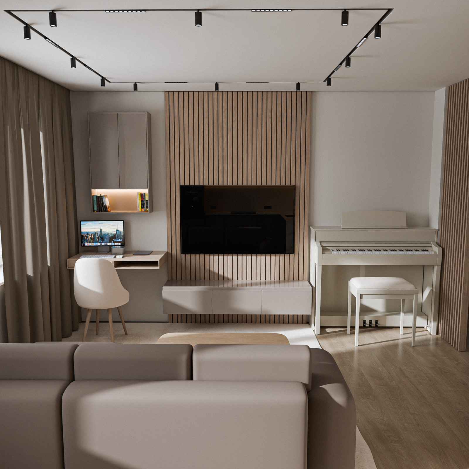 Дизайн визуализация кухни-гостиной 28 кв.м.