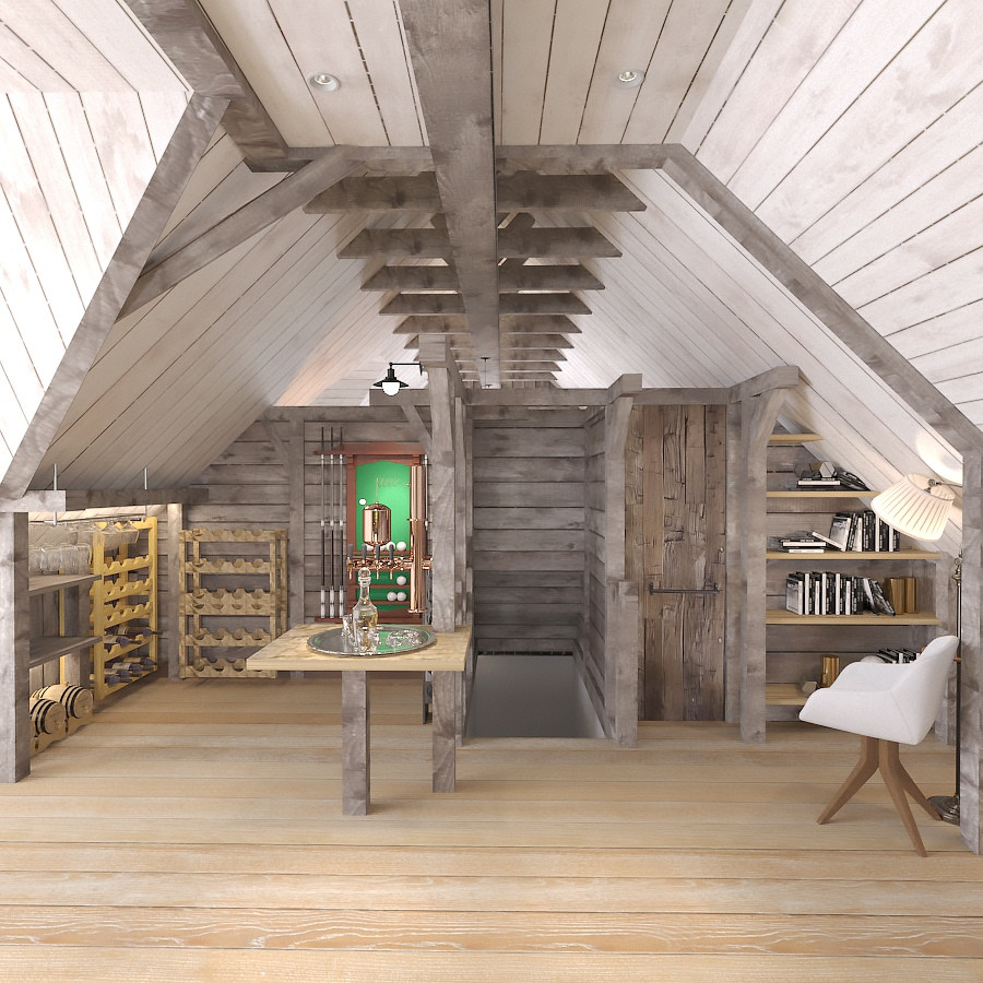 Зоны отдыха. Мансардный этаж бани-зона отдыха и развлечений в стиле Шале.