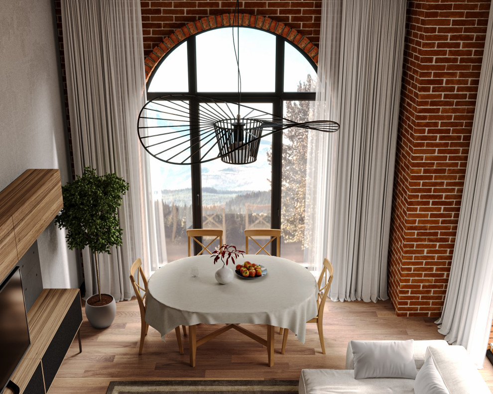 Визуализация гостиной-кухни в стиле лофт