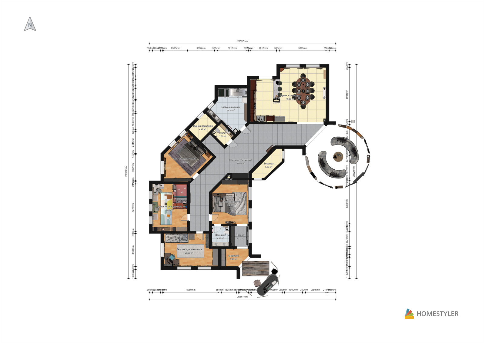 Планировка помещения с мебелью