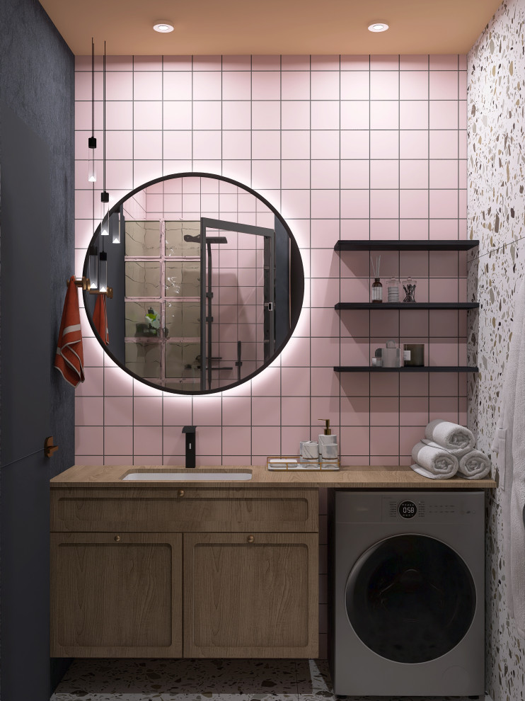 Квартира-студия 24 м2 "Зеленая гармония с розовым акцентом"