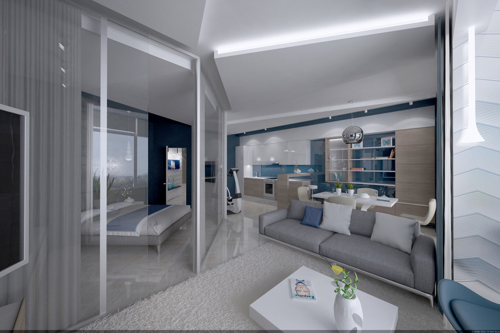 Дизайн проект квартиры в городе Сочи, минимализм морской