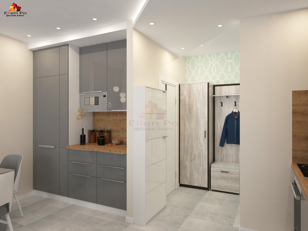 Дизайн однокомнатной квартиры, современный стиль с элементами скандинавского.