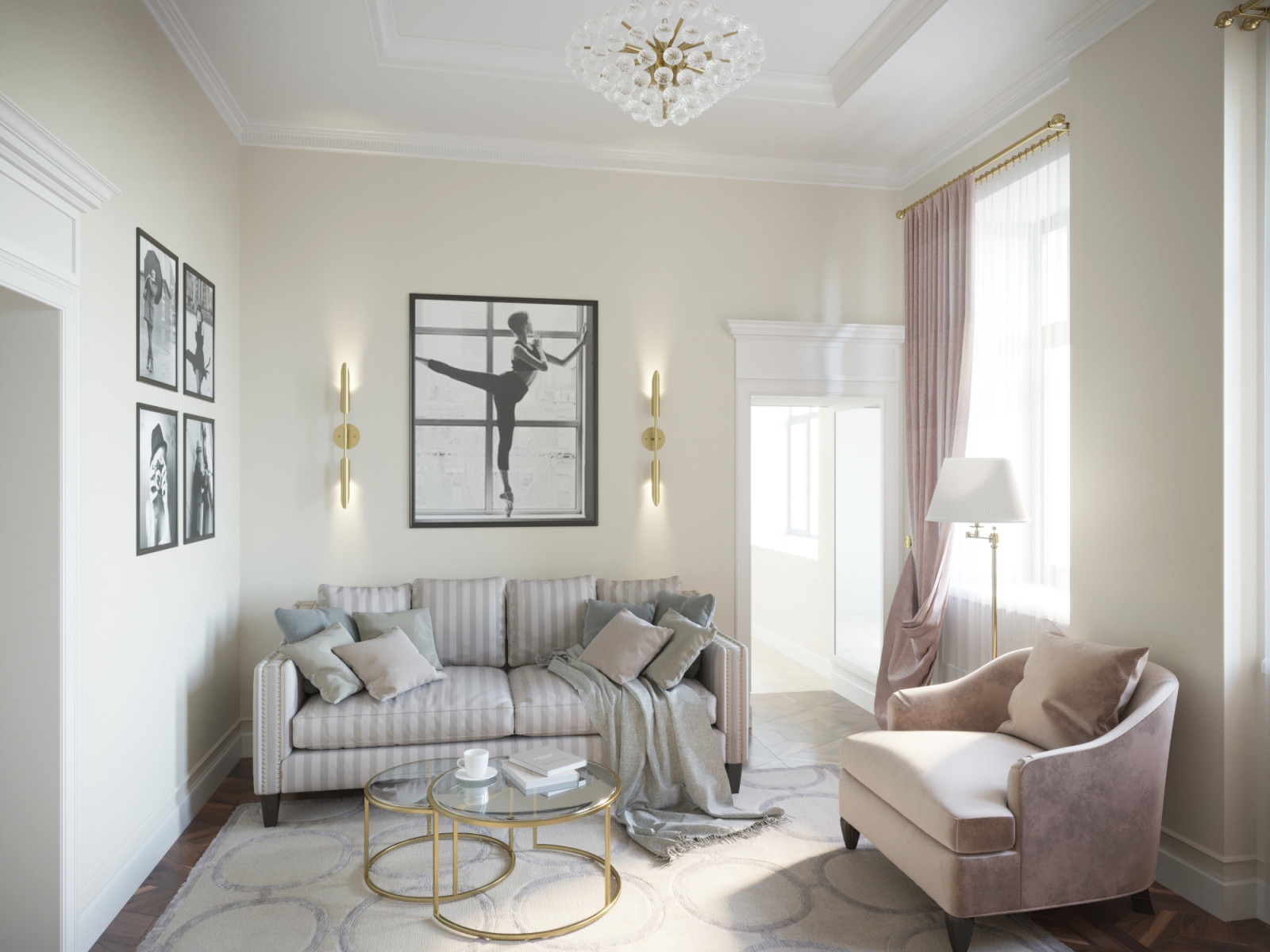 Гостиная с камином в старом фонде