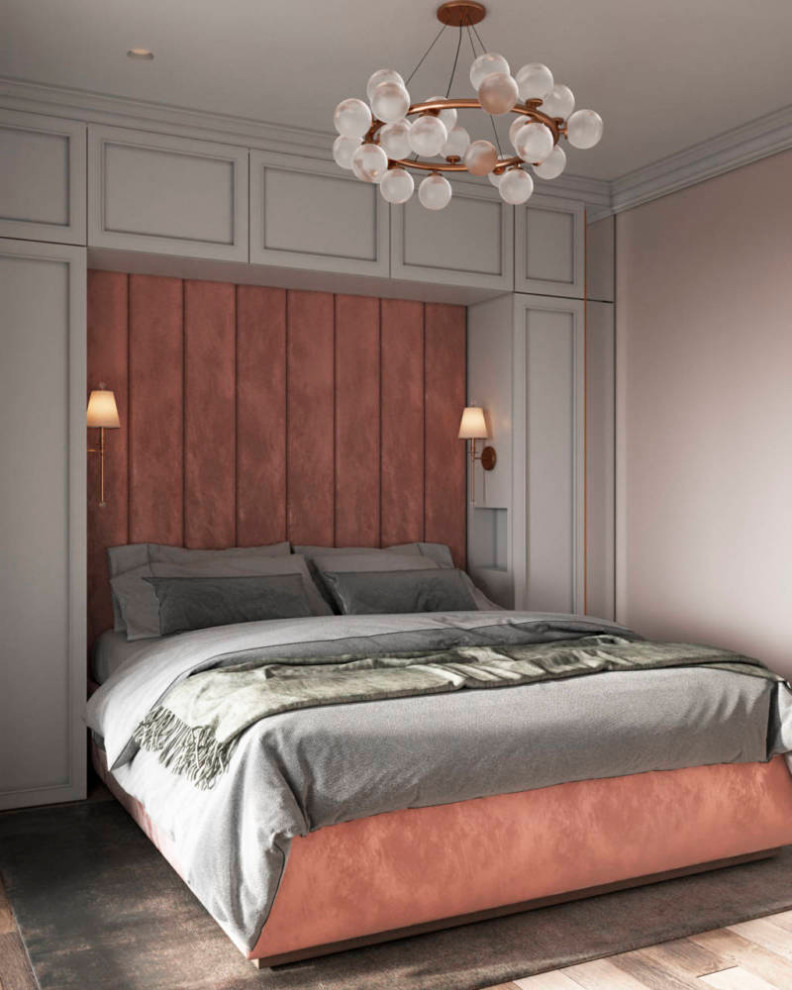 Gray-pink interior. Apartment in St. Petersburg in the neoclassical style