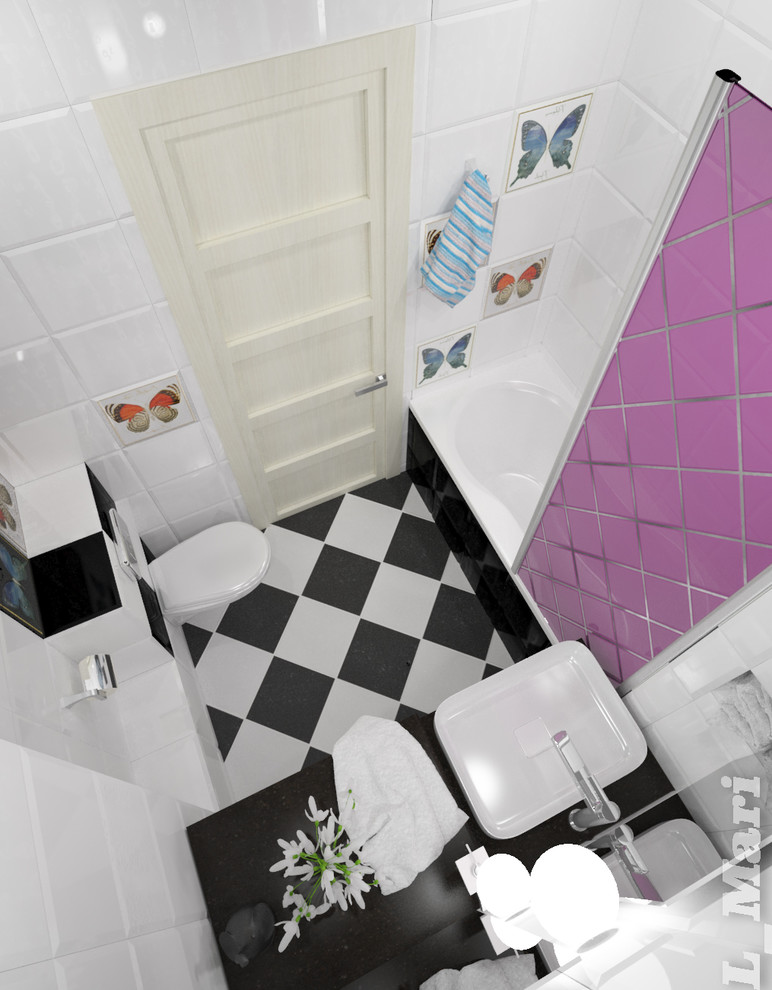 Обложка проекта: Черно-белый санузел с бабочками