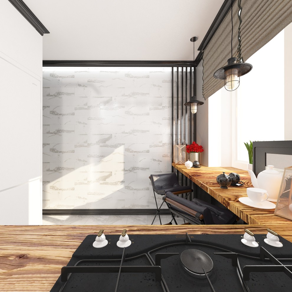 Кухня "Белый верх-черный низ" (6,2 м.кв.)