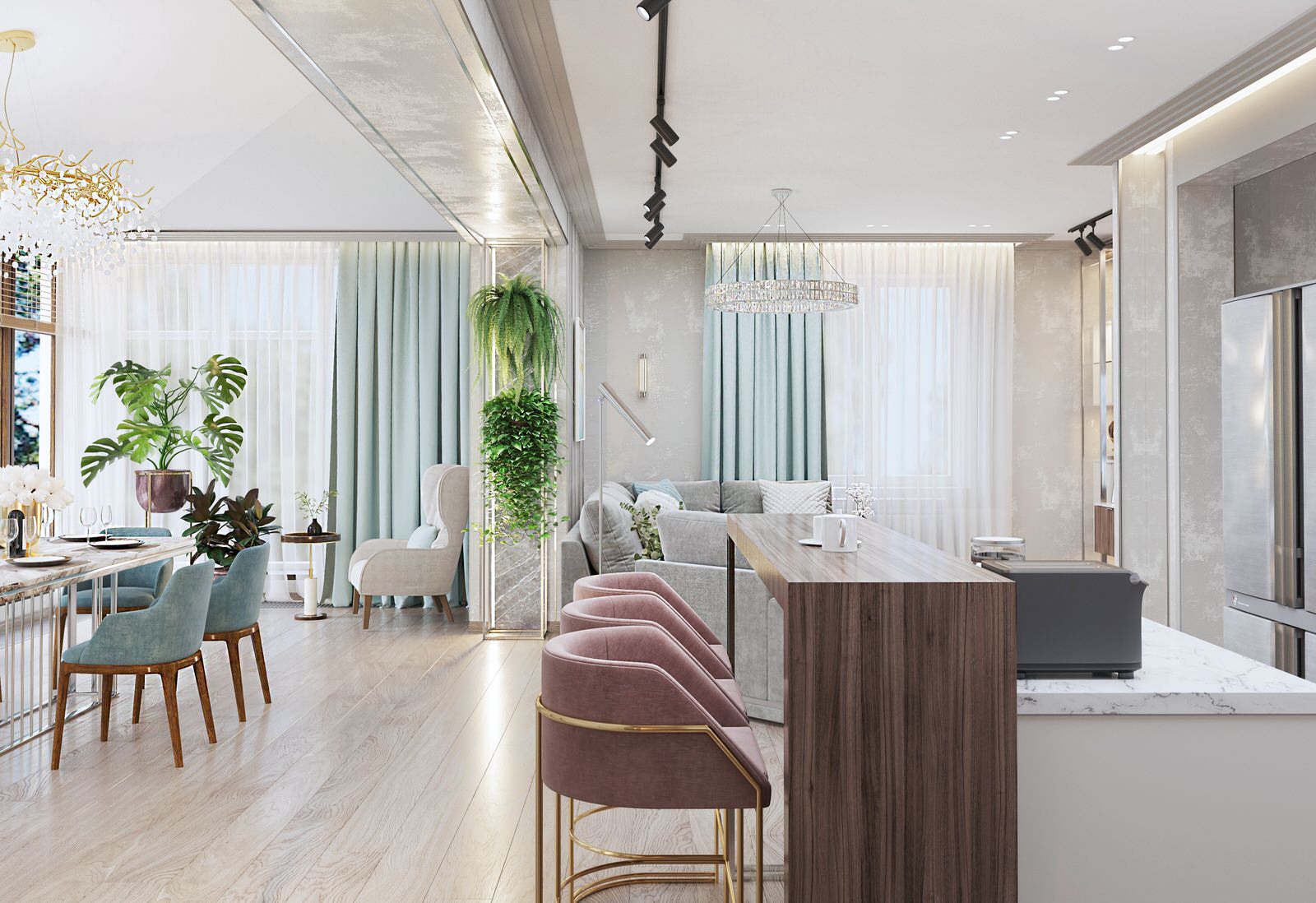 Гостиная-столовая в частном доме