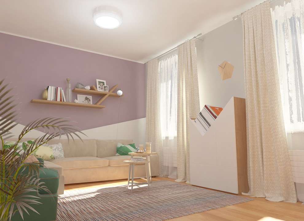 Гостиная в скандинавском стиле для молодой семьи