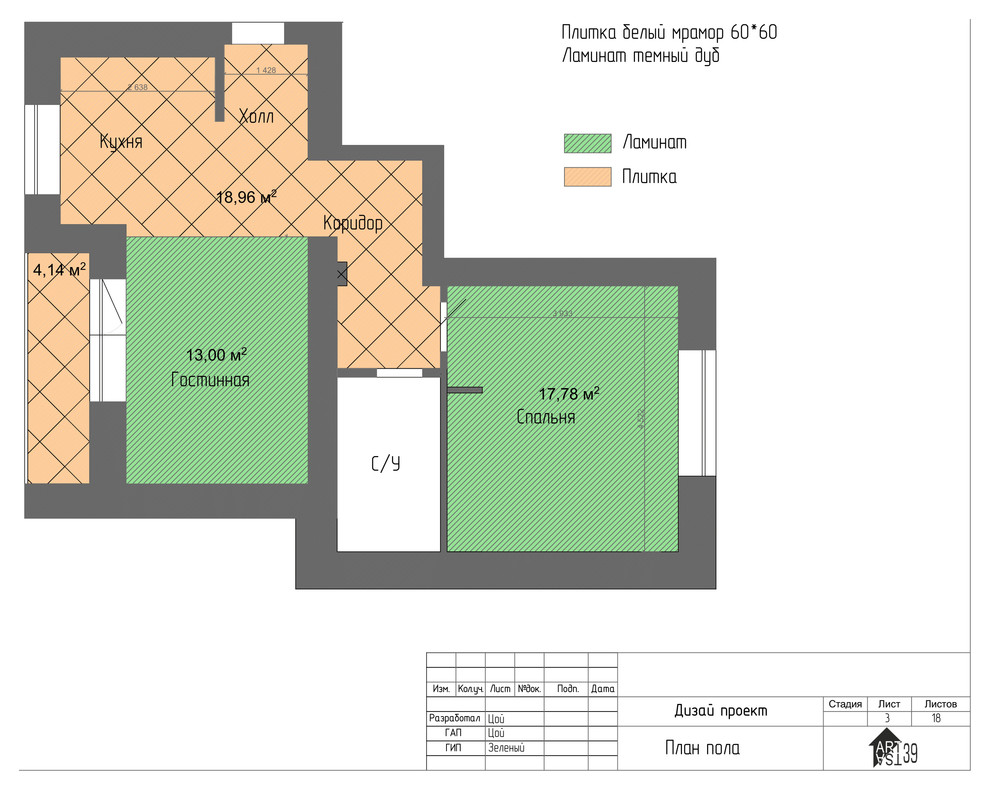 Обложка проекта: Дизайн проект. двух комнатной квартиры. Для молодово человека.
