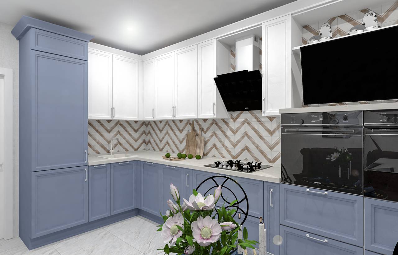 Бело-синяя кухня.