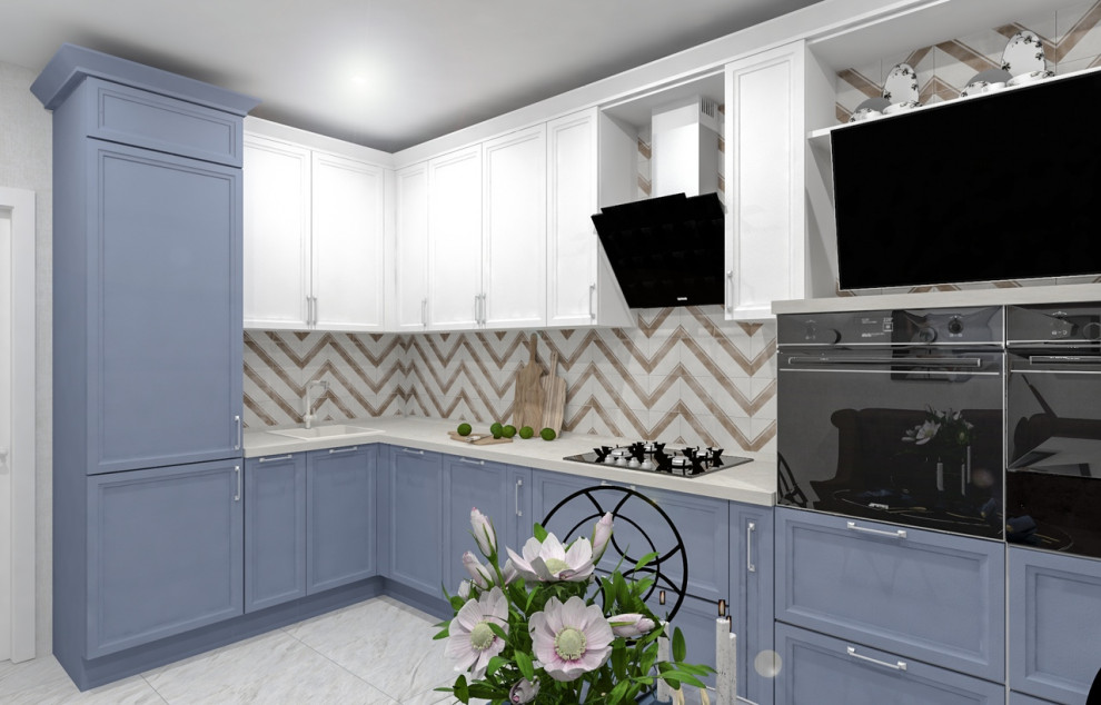 Бело-синяя кухня.