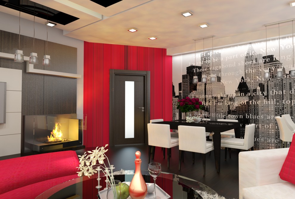 Интерьер загородного дома с красными акцентами