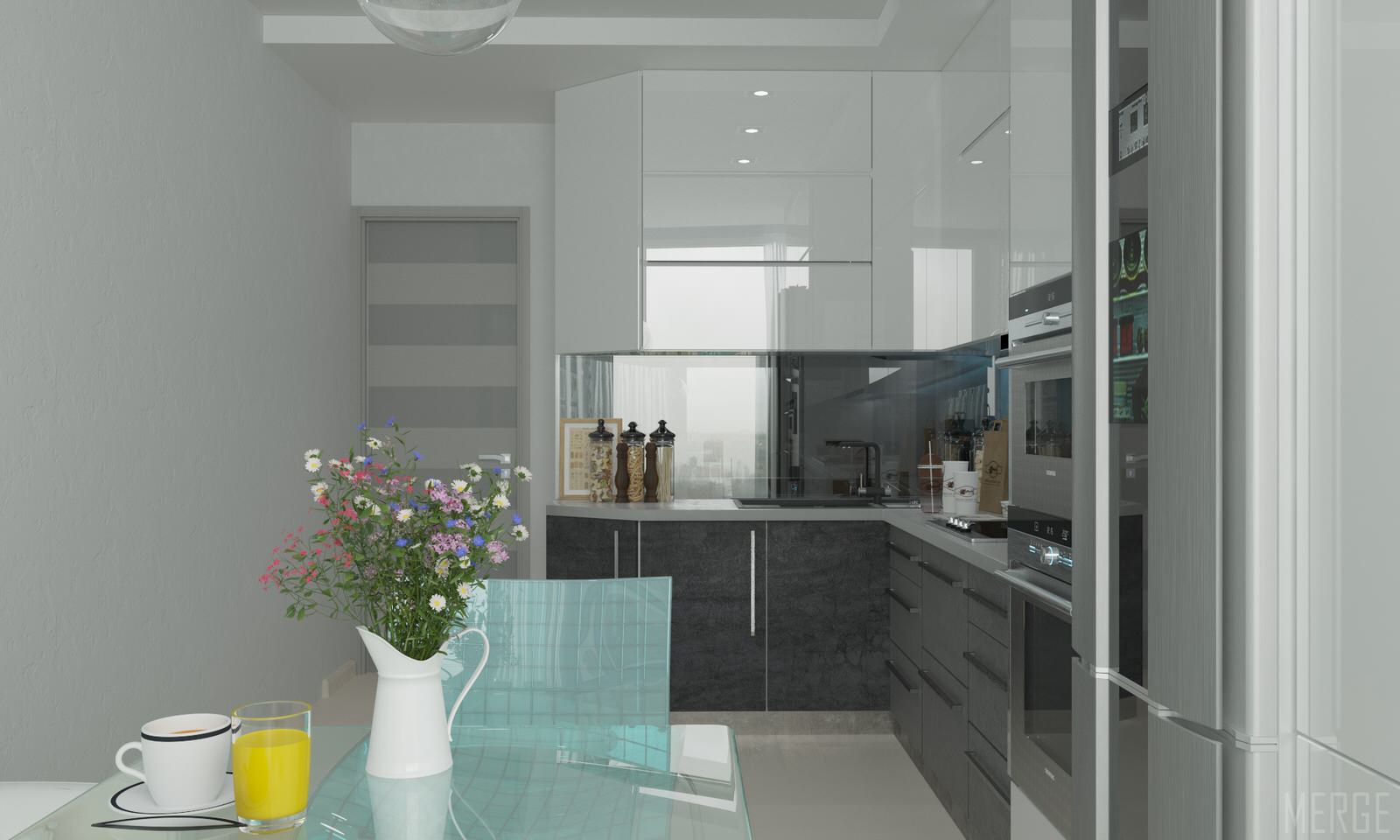 Минималистичная двухкомнатная квартира с видом на ЖД вокзал в Одессе 80м²