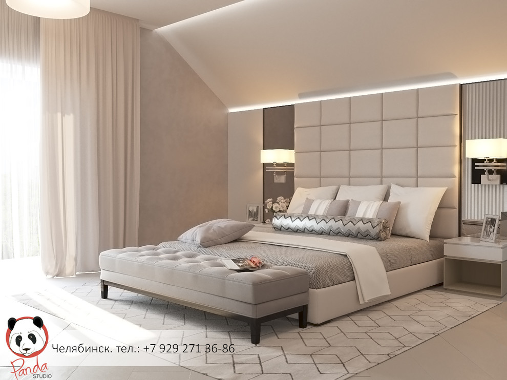 Изысканная спальня в серо-бежевых оттенках