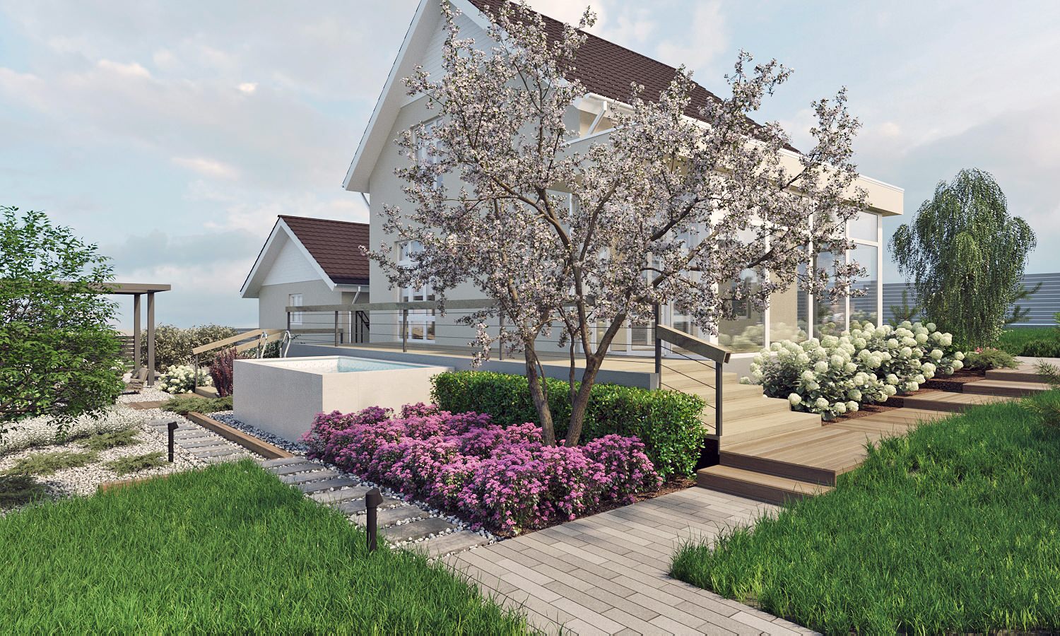 Ландшафтная архитектура участка частного жилого дома в п. Емельяновская горка